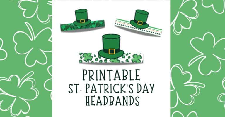 Three printable St. Patrick’s Day headband templates featuring green leprechaun hats and shamrock‑themed bands printable craft